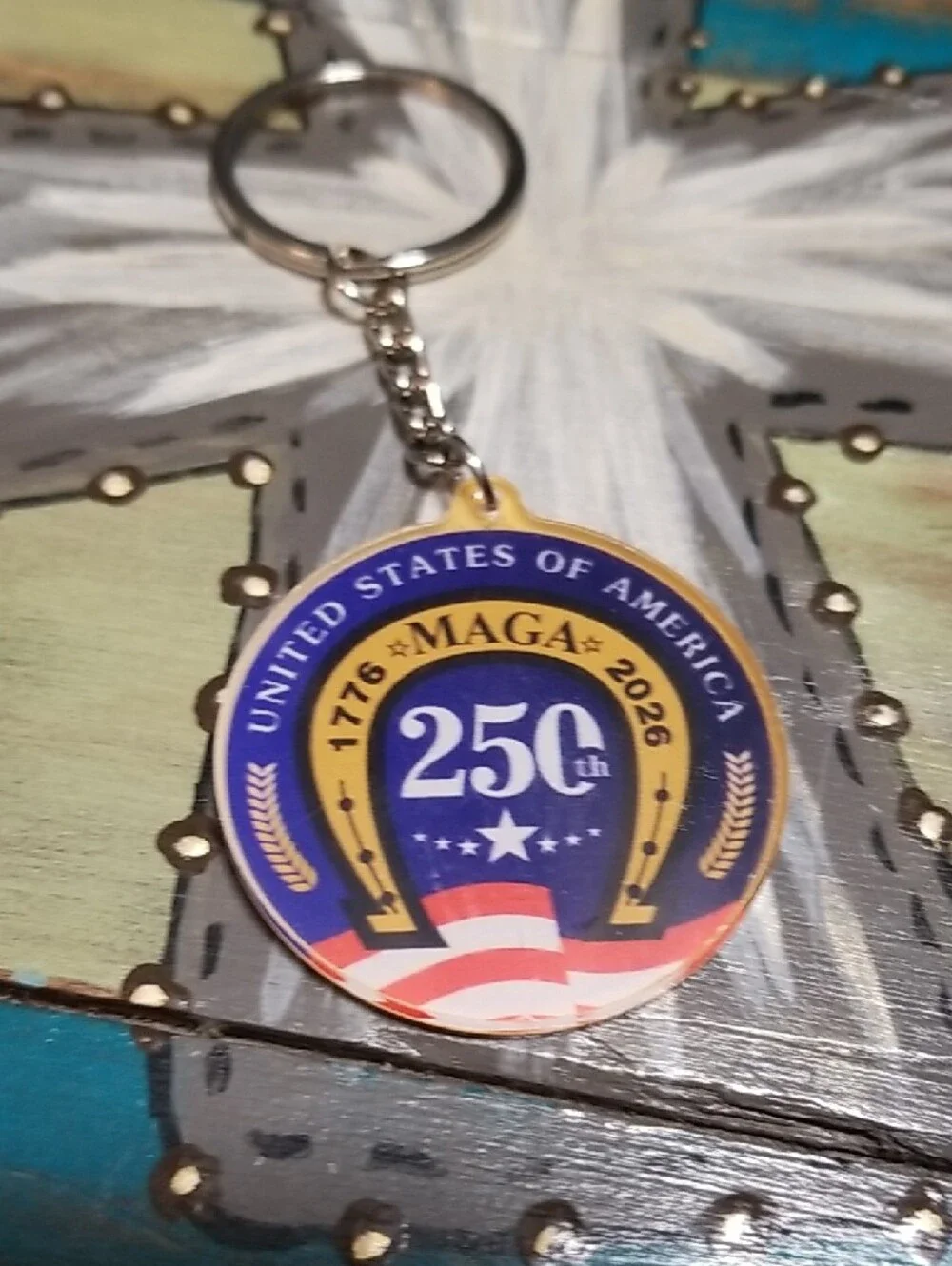 Statue of Liberty 250th Round Souvenir Keychain - Blue & Gold
